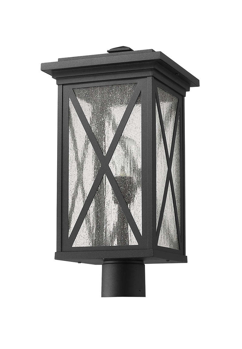 Brookside 1 Light 9.5" Outdoor Post Mount Fixture in Black, Post Top Only, Round Fitter