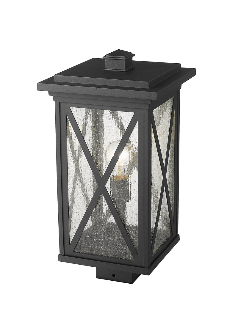 Brookside 1 Light 9.5" Outdoor Post Mount Fixture in Black, Post Top Only, Square Fitter