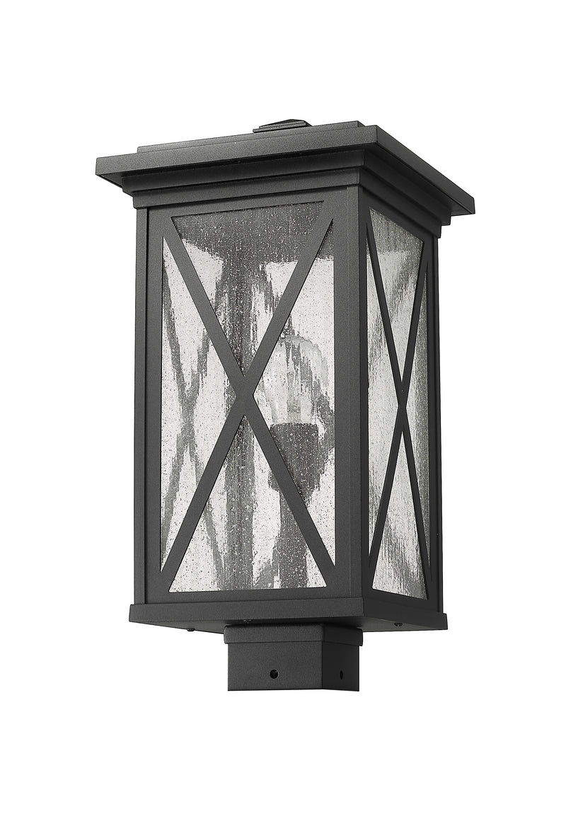 Brookside 1 Light 9.5" Outdoor Post Mount Fixture in Black, Post Top Only, Square Fitter