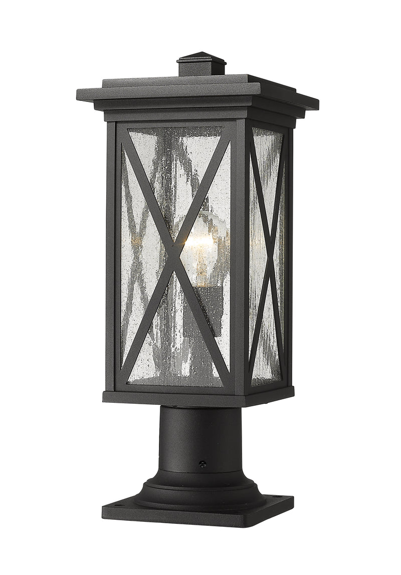 Brookside 1 Light 7.5" Outdoor Post Mount Fixture in Black, Pier Mount, 6" Base
