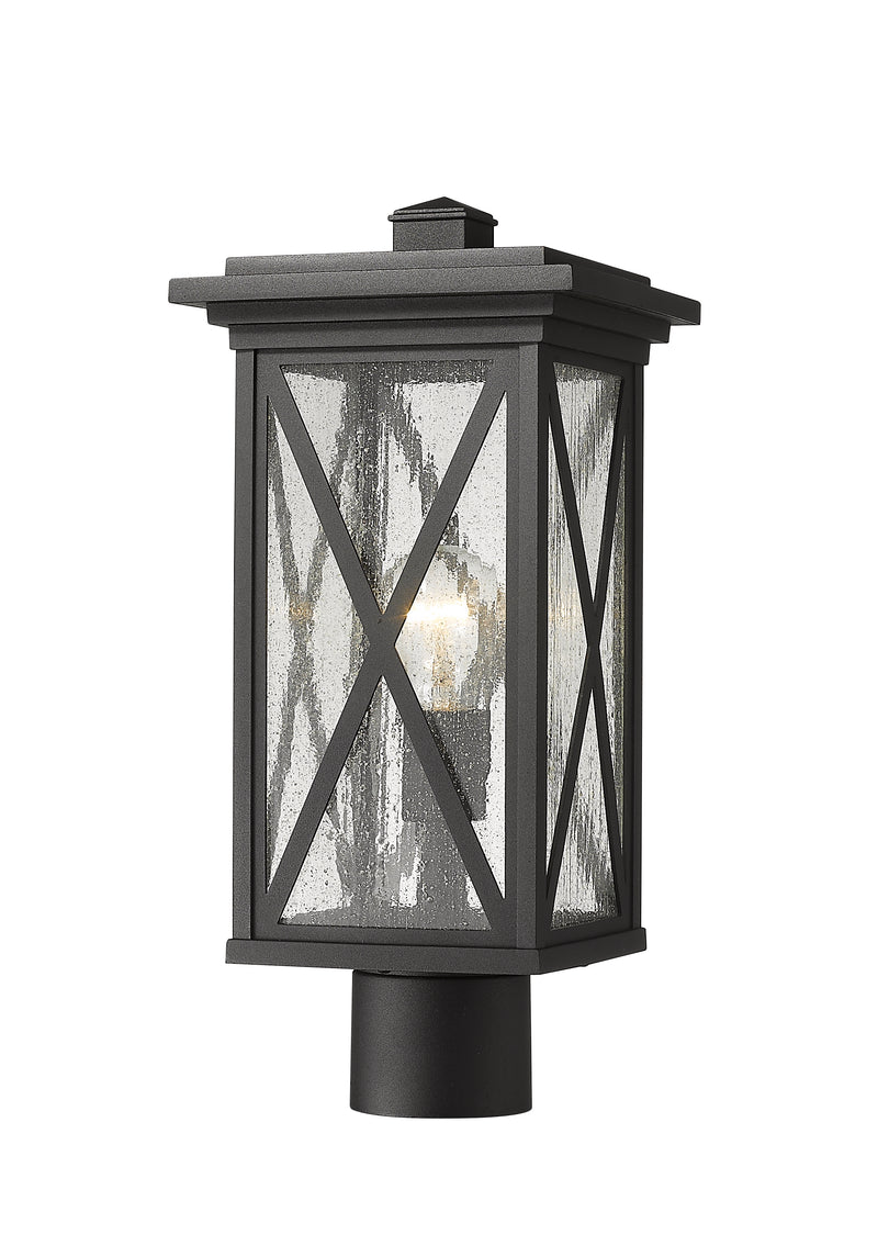 Brookside 1 Light 7.5" Outdoor Post Mount Fixture in Black, Post Top Only, Round Fitter