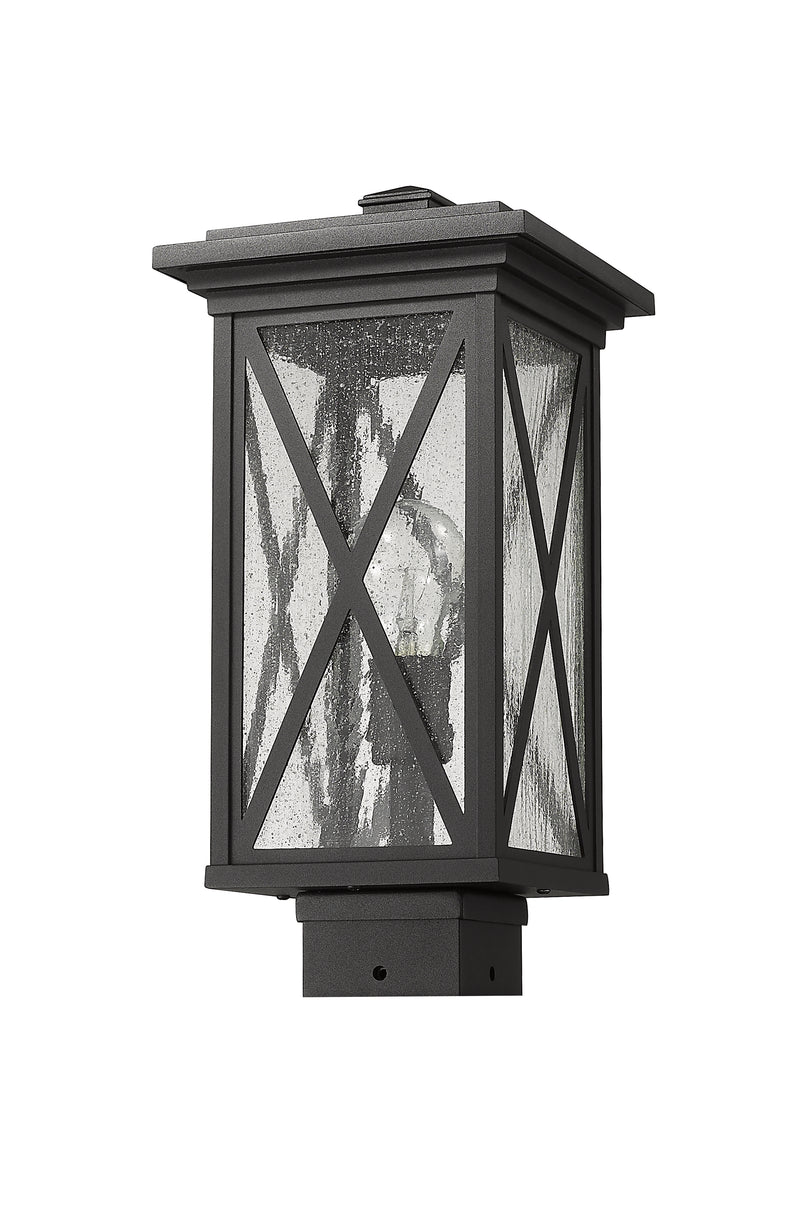 Brookside 1 Light 7.5" Outdoor Post Mount Fixture in Black, Post Top Only, Square Fitter
