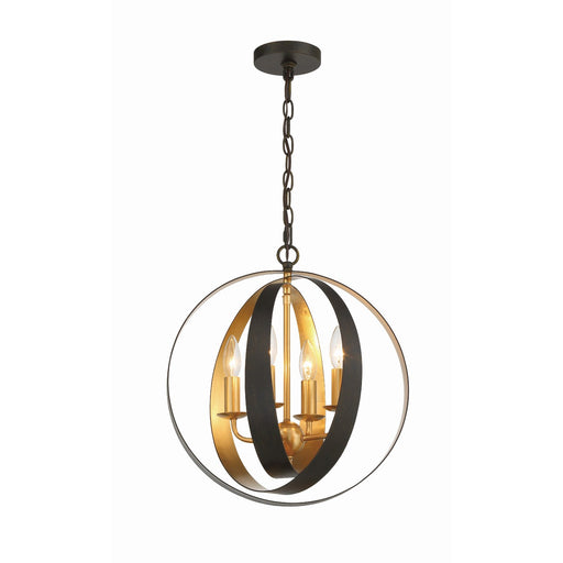 Luna 4 Light 16" Chandelier in English Bronze + Antique Gold