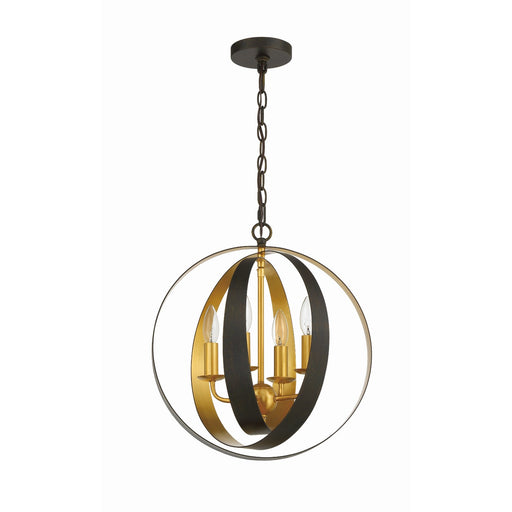 Luna 4 Light 16" Chandelier in English Bronze + Antique Gold