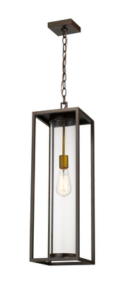 Dunbroch 1 Light 8" Outdoor Chain Mount Ceiling Fixture in Deep Bronze + Outdoor Brass