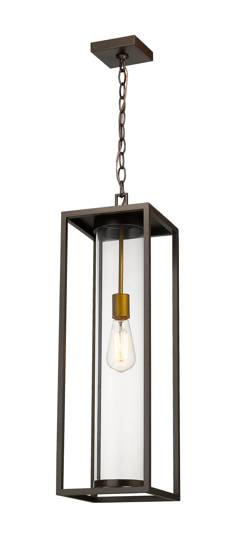 Dunbroch 1 Light 8" Outdoor Chain Mount Ceiling Fixture in Deep Bronze + Outdoor Brass