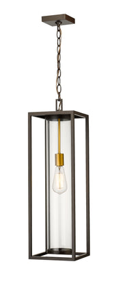 Dunbroch 1 Light 8" Outdoor Chain Mount Ceiling Fixture in Deep Bronze + Outdoor Brass