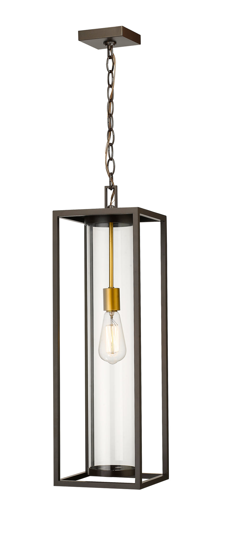 Dunbroch 1 Light 8" Outdoor Chain Mount Ceiling Fixture in Deep Bronze + Outdoor Brass