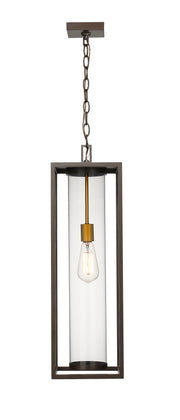 Dunbroch 1 Light 8" Outdoor Chain Mount Ceiling Fixture in Deep Bronze + Outdoor Brass