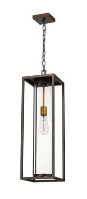 Dunbroch 1 Light 8" Outdoor Chain Mount Ceiling Fixture in Deep Bronze + Outdoor Brass