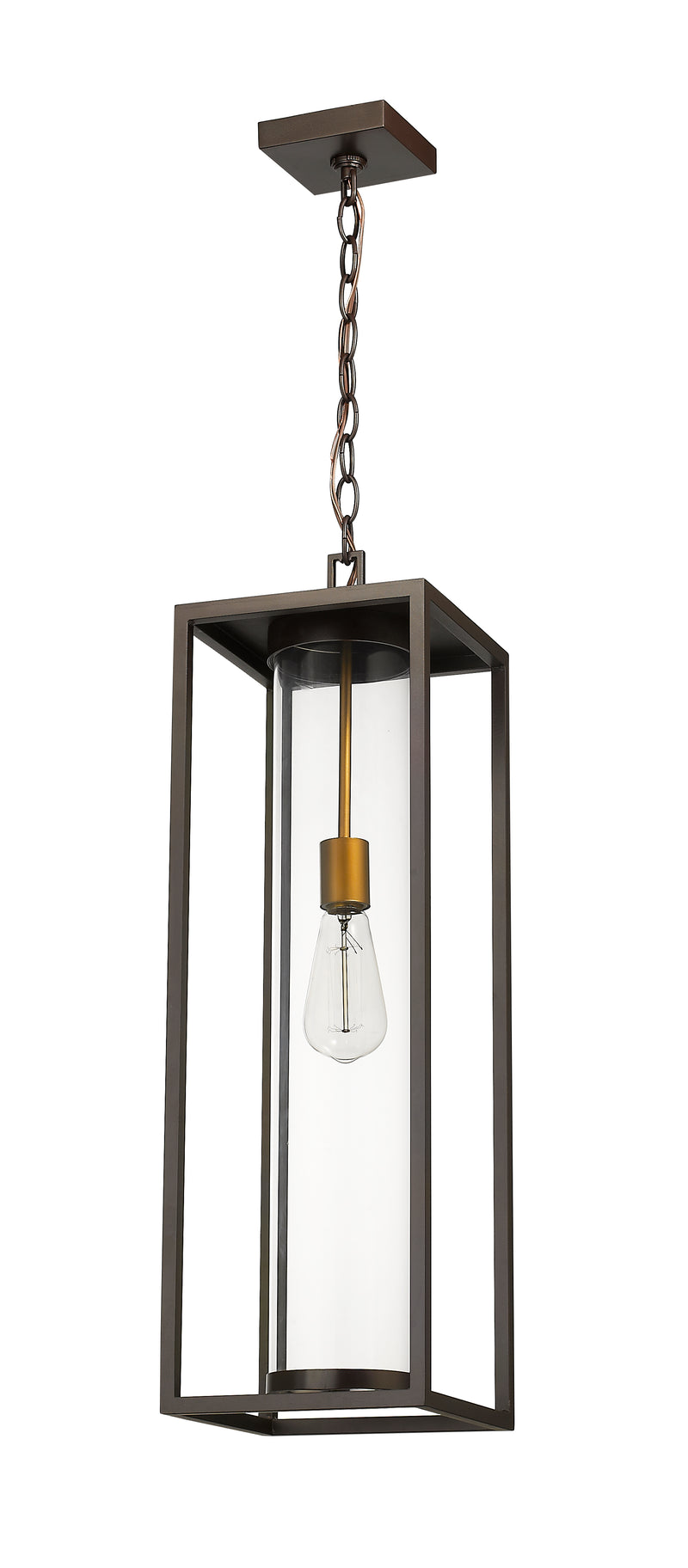 Dunbroch 1 Light 8" Outdoor Chain Mount Ceiling Fixture in Deep Bronze + Outdoor Brass
