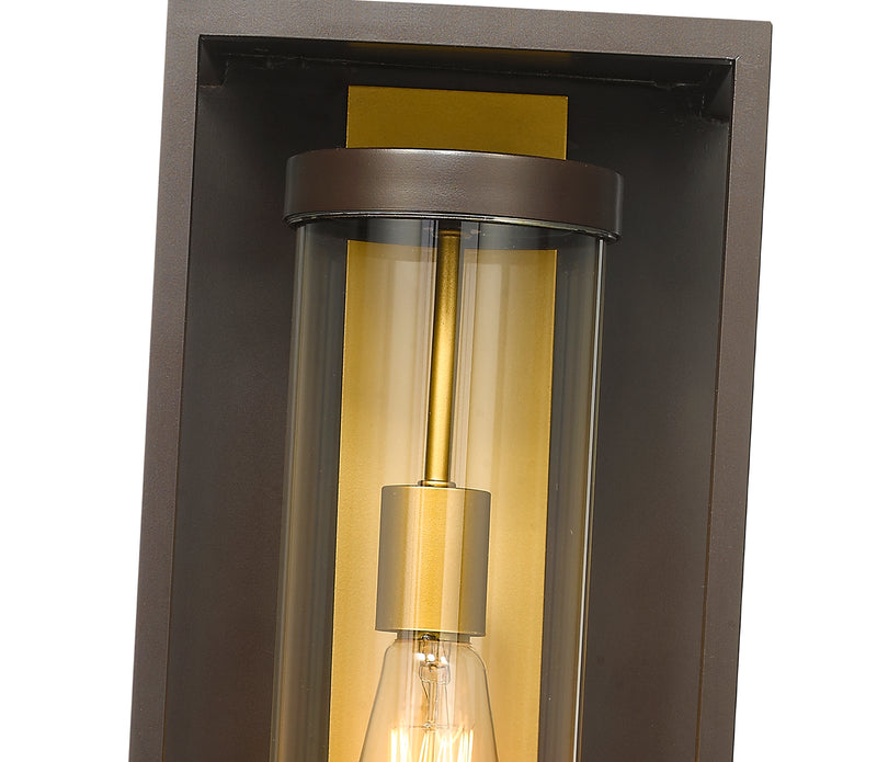Dunbroch 1 Light 8" Outdoor Wall Light, 18.25" Tall in Deep Bronze + Outdoor Brass