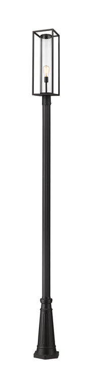 Dunbroch 1 Light 8" Outdoor Post Mount Fixture, 27.75" Tall Lantern in Black, 96" Cast Post, 10" Base
