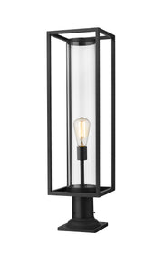 Dunbroch 1 Light 8" Outdoor Post Mount Fixture, 27.75" Tall Lantern in Black, Pier Mount, 6" Base