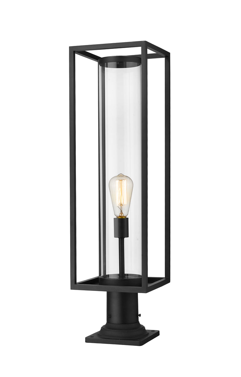 Dunbroch 1 Light 8" Outdoor Post Mount Fixture, 27.75" Tall Lantern in Black, Pier Mount, 6" Base