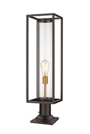 Dunbroch 1 Light 8" Outdoor Post Mount Fixture, 27.75" Tall Lantern in Deep Bronze + Outdoor Brass, Pier Mount, 6" Base
