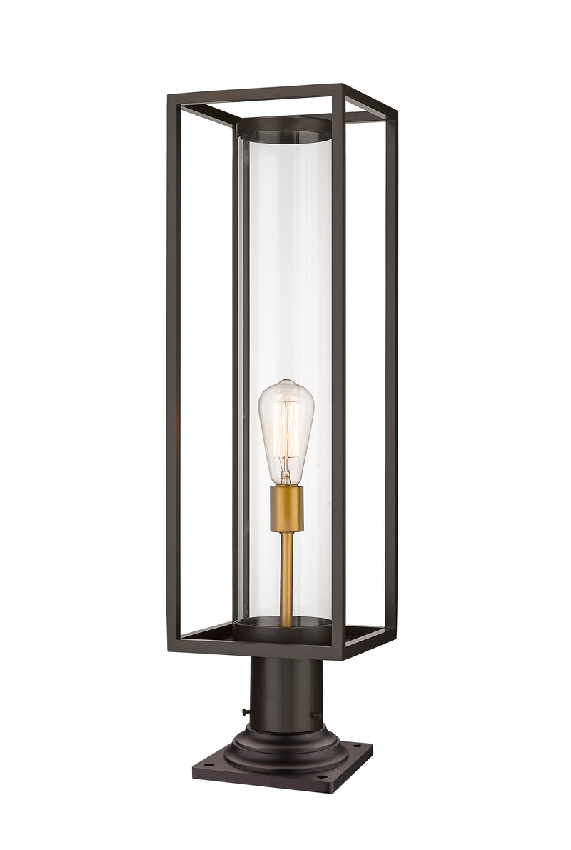 Dunbroch 1 Light 8" Outdoor Post Mount Fixture, 27.75" Tall Lantern in Deep Bronze + Outdoor Brass, Pier Mount, 6" Base