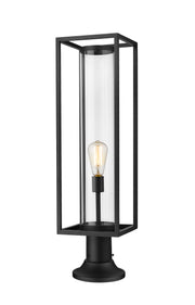 Dunbroch 1 Light 8" Outdoor Post Mount Fixture, 27.75" Tall Lantern in Black, Pier Mount, 6.25" Base