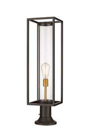 Dunbroch 1 Light 8" Outdoor Post Mount Fixture, 27.75" Tall Lantern in Deep Bronze + Outdoor Brass, Pier Mount, 6.25" Base