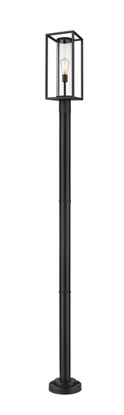 Dunbroch 1 Light 8" Outdoor Post Mount Fixture, 27.75" Tall Lantern in Black, 76" Cast Post, 9" Base