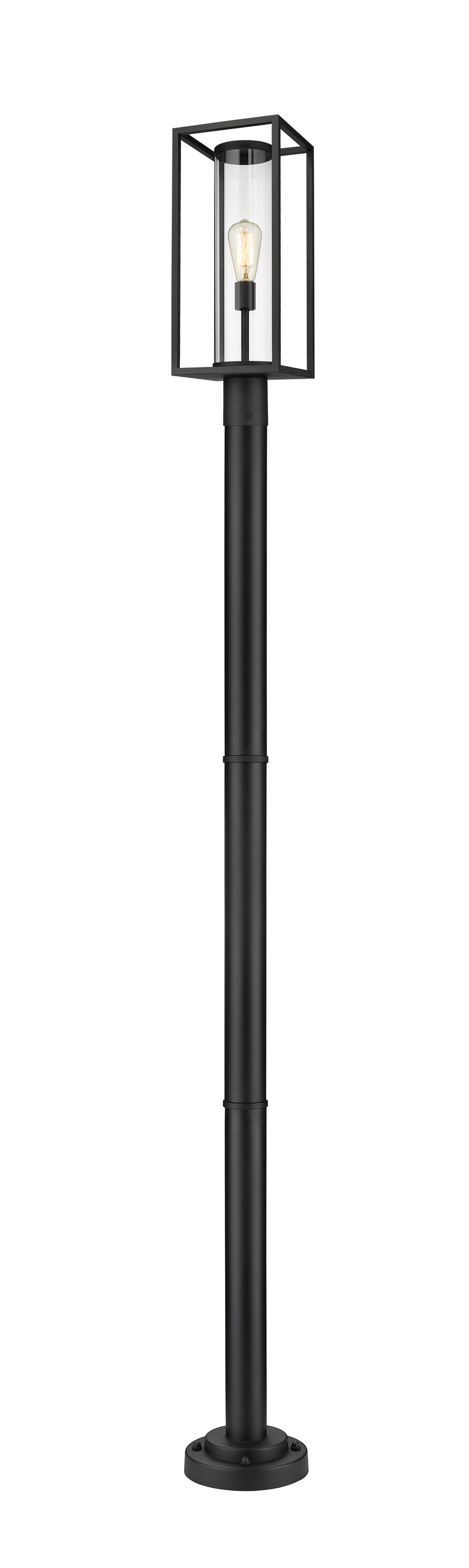 Dunbroch 1 Light 8" Outdoor Post Mount Fixture, 27.75" Tall Lantern in Black, 76" Cast Post, 9" Base