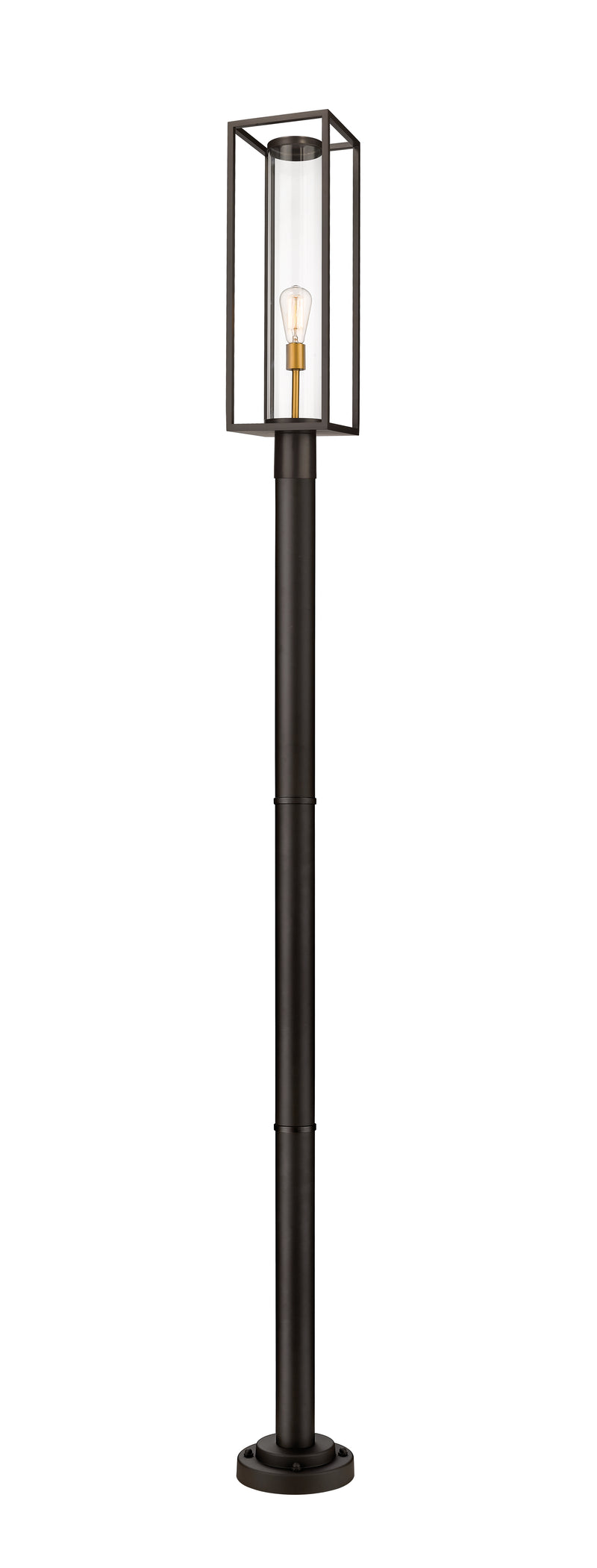 Dunbroch 1 Light 8" Outdoor Post Mount Fixture, 27.75" Tall Lantern in Deep Bronze + Outdoor Brass, 76" Cast Post, 9" Base