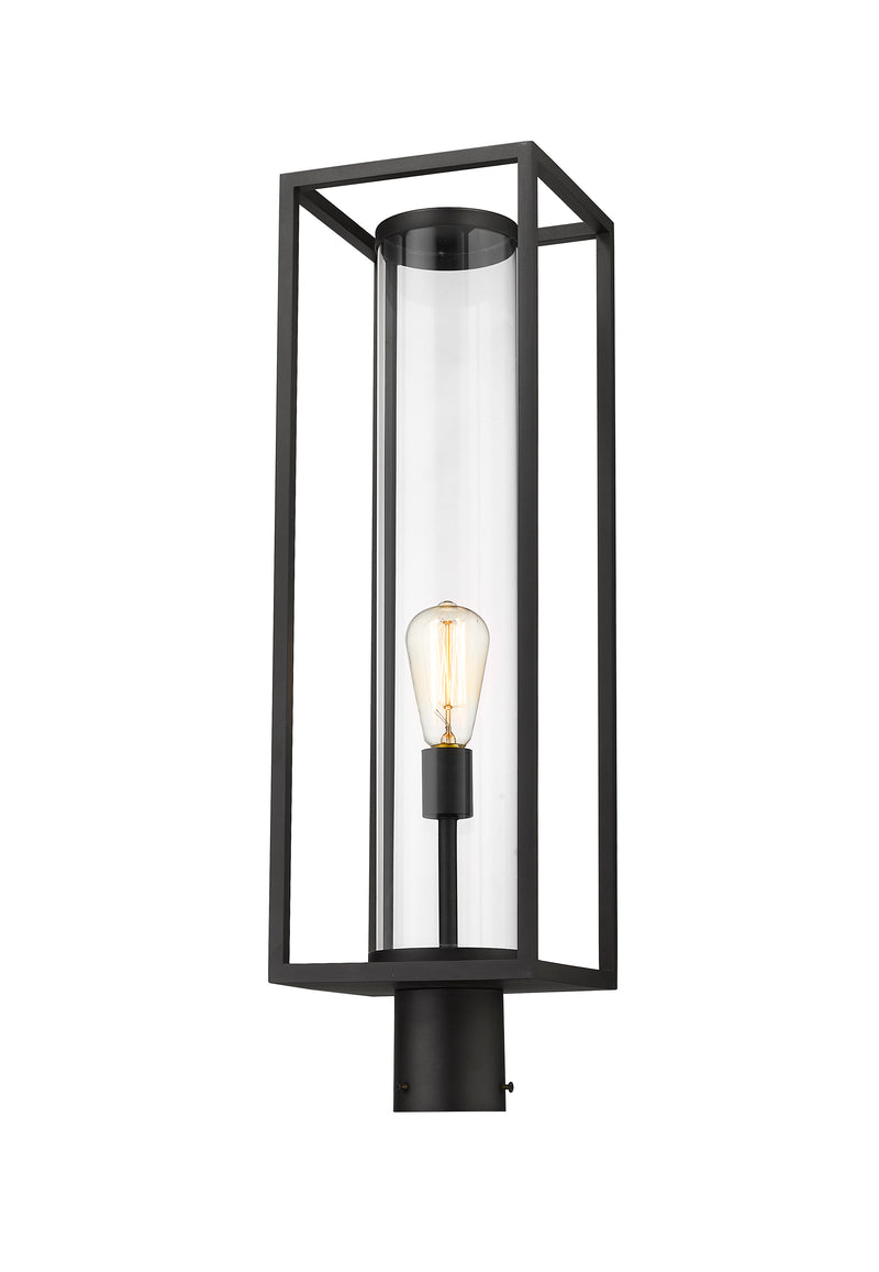 Dunbroch 1 Light 8" Outdoor Post Mount Fixture, 27.75" Tall Lantern in Black, Post Top Only, Round Fitter