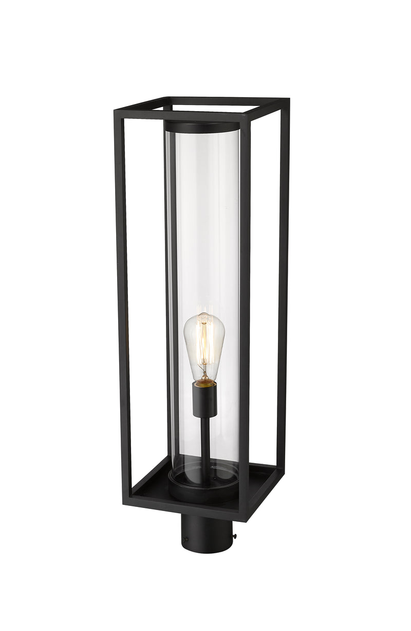 Dunbroch 1 Light 8" Outdoor Post Mount Fixture, 27.75" Tall Lantern in Black, Post Top Only, Round Fitter
