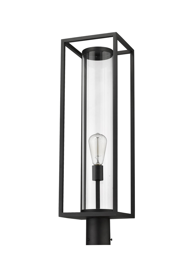 Dunbroch 1 Light 8" Outdoor Post Mount Fixture, 27.75" Tall Lantern in Black, Post Top Only, Round Fitter
