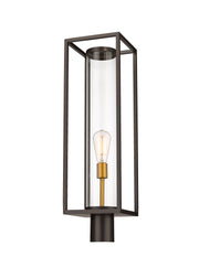 Dunbroch 1 Light 8" Outdoor Post Mount Fixture, 27.75" Tall Lantern in Deep Bronze + Outdoor Brass, Post Top Only, Round Fitter