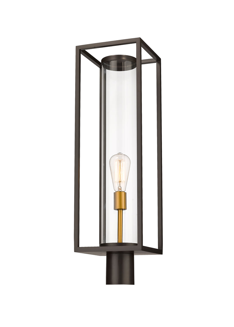 Dunbroch 1 Light 8" Outdoor Post Mount Fixture, 27.75" Tall Lantern in Deep Bronze + Outdoor Brass, Post Top Only, Round Fitter