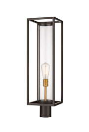 Dunbroch 1 Light 8" Outdoor Post Mount Fixture, 27.75" Tall Lantern in Deep Bronze + Outdoor Brass, Post Top Only, Round Fitter