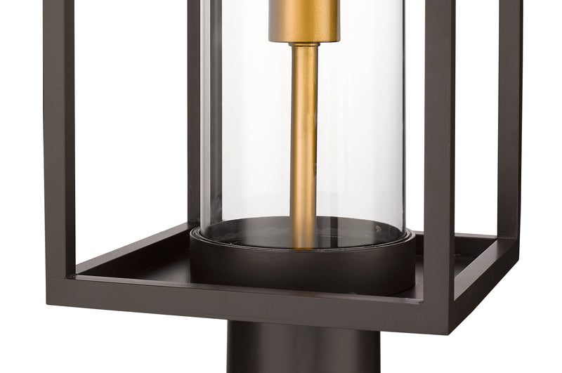Dunbroch 1 Light 8" Outdoor Post Mount Fixture, 27.75" Tall Lantern in Deep Bronze + Outdoor Brass, Post Top Only, Round Fitter