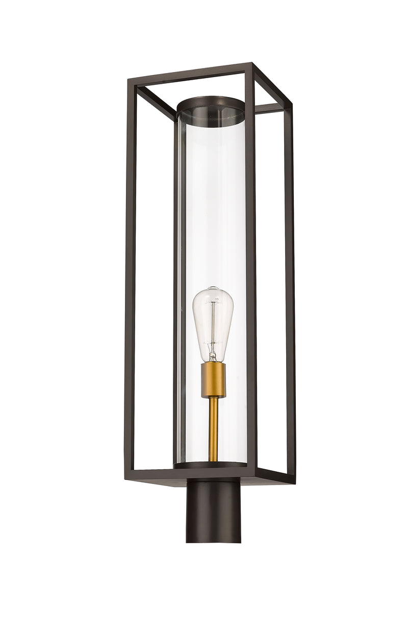 Dunbroch 1 Light 8" Outdoor Post Mount Fixture, 27.75" Tall Lantern in Deep Bronze + Outdoor Brass, Post Top Only, Round Fitter