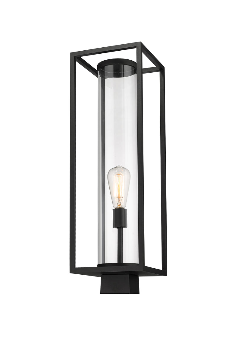 Dunbroch 1 Light 8" Outdoor Post Mount Fixture, 27.75" Tall Lantern in Black, Post Top Only, Square Fitter