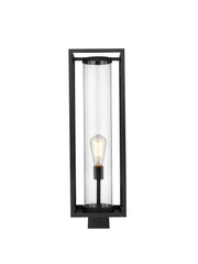 Dunbroch 1 Light 8" Outdoor Post Mount Fixture, 27.75" Tall Lantern in Black, Post Top Only, Square Fitter