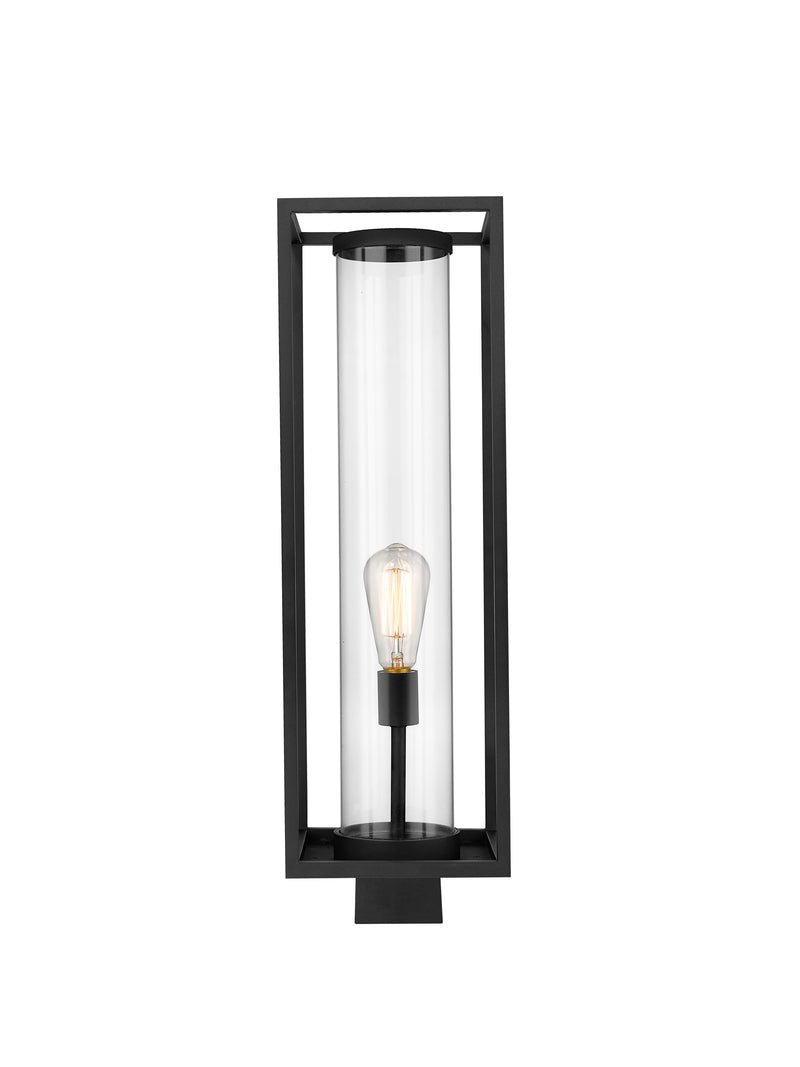 Dunbroch 1 Light 8" Outdoor Post Mount Fixture, 27.75" Tall Lantern in Black, Post Top Only, Square Fitter