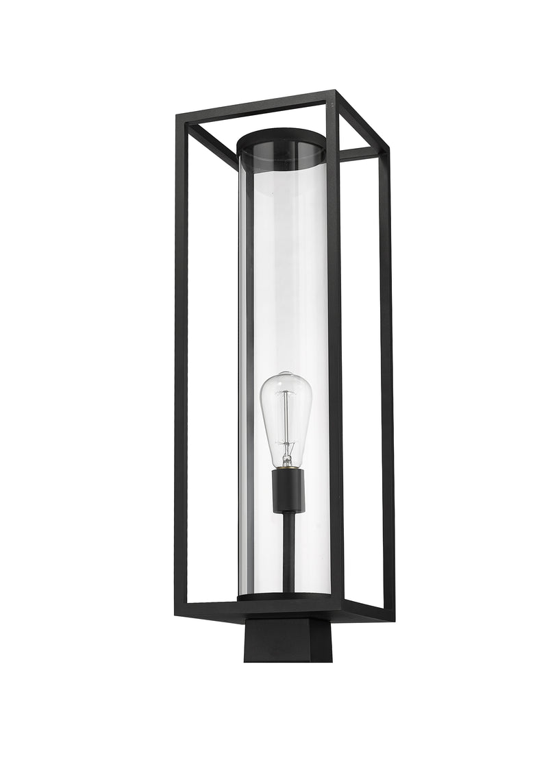 Dunbroch 1 Light 8" Outdoor Post Mount Fixture, 27.75" Tall Lantern in Black, Post Top Only, Square Fitter