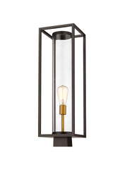 Dunbroch 1 Light 8" Outdoor Post Mount Fixture, 27.75" Tall Lantern in Deep Bronze + Outdoor Brass, Post Top Only, Square Fitter