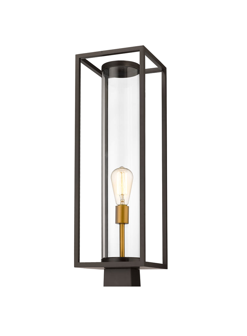 Dunbroch 1 Light 8" Outdoor Post Mount Fixture, 27.75" Tall Lantern in Deep Bronze + Outdoor Brass, Post Top Only, Square Fitter