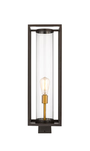 Dunbroch 1 Light 8" Outdoor Post Mount Fixture, 27.75" Tall Lantern in Deep Bronze + Outdoor Brass, Post Top Only, Square Fitter