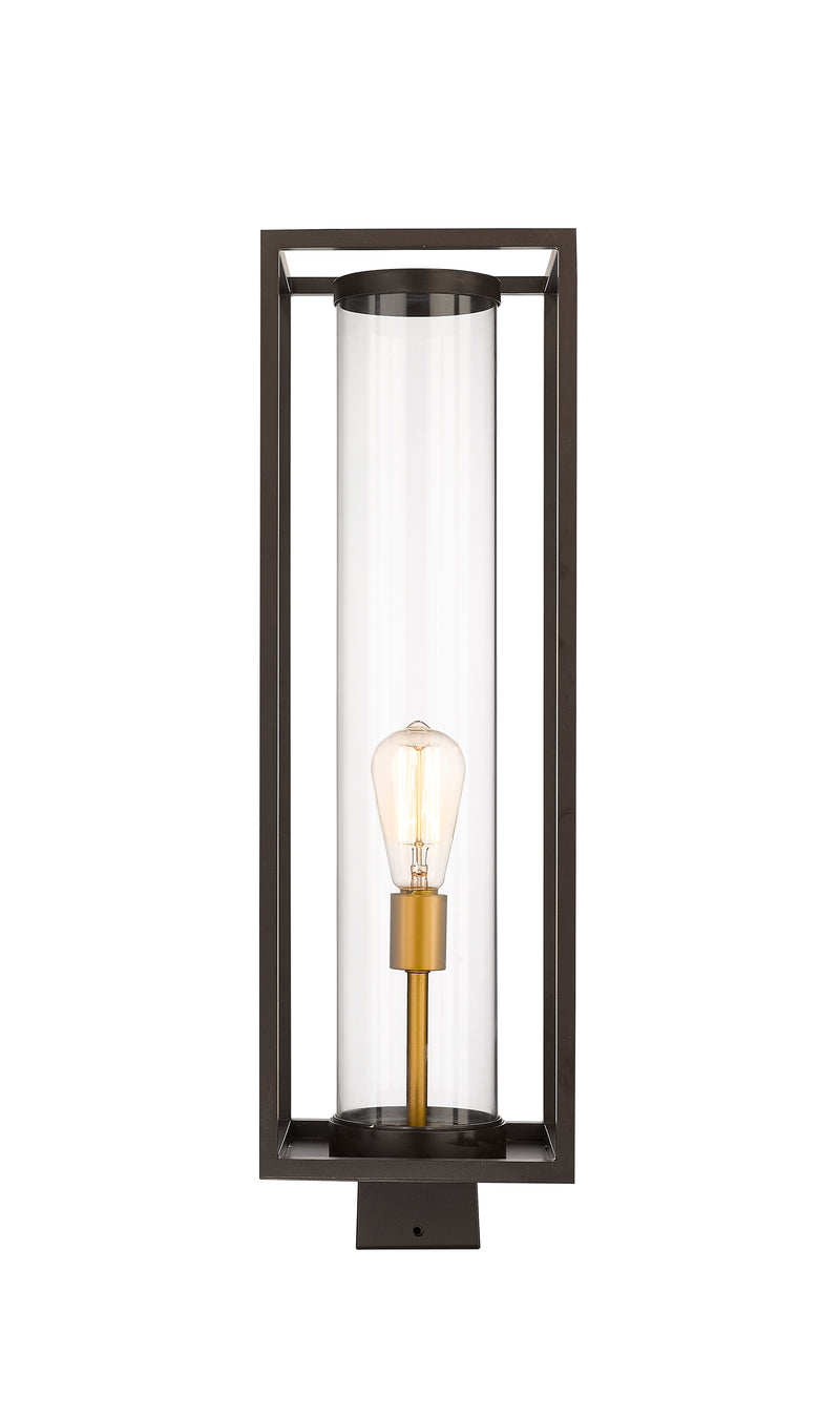 Dunbroch 1 Light 8" Outdoor Post Mount Fixture, 27.75" Tall Lantern in Deep Bronze + Outdoor Brass, Post Top Only, Square Fitter