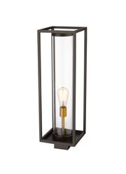 Dunbroch 1 Light 8" Outdoor Post Mount Fixture, 27.75" Tall Lantern in Deep Bronze + Outdoor Brass, Post Top Only, Square Fitter