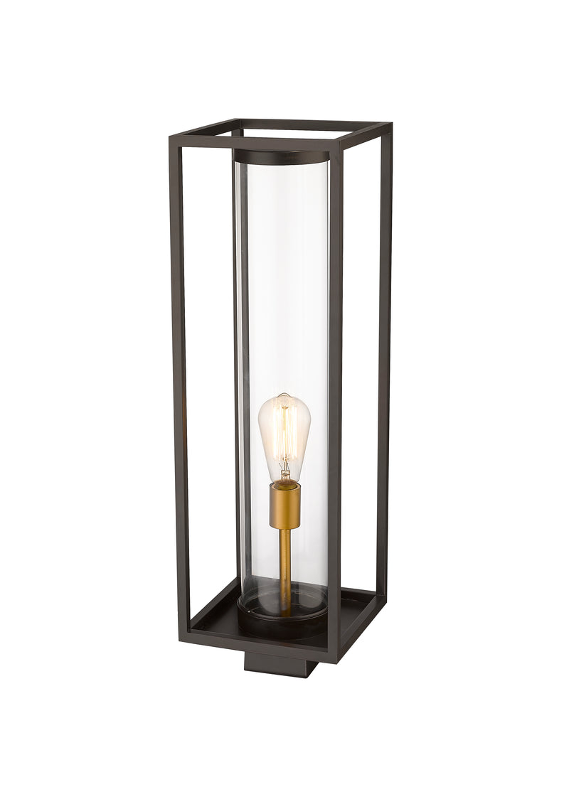 Dunbroch 1 Light 8" Outdoor Post Mount Fixture, 27.75" Tall Lantern in Deep Bronze + Outdoor Brass, Post Top Only, Square Fitter