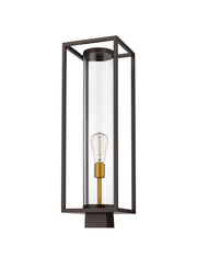 Dunbroch 1 Light 8" Outdoor Post Mount Fixture, 27.75" Tall Lantern in Deep Bronze + Outdoor Brass, Post Top Only, Square Fitter