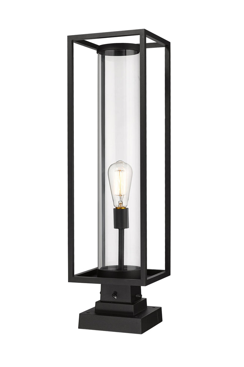 Dunbroch 1 Light 8" Outdoor Post Mount Fixture, 27.75" Tall Lantern in Black, Square Pier Mount