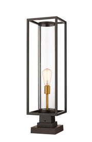 Dunbroch 1 Light 8" Outdoor Post Mount Fixture, 27.75" Tall Lantern in Deep Bronze + Outdoor Brass, Square Pier Mount