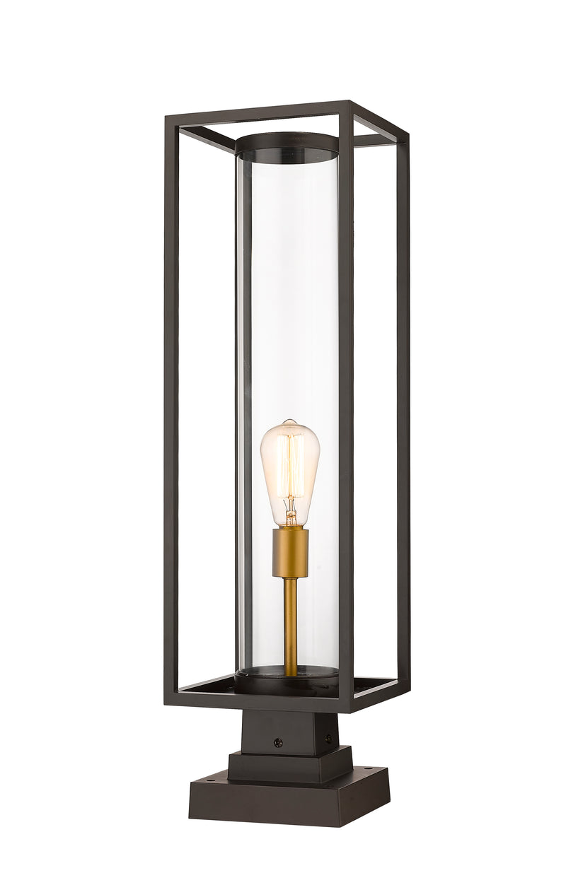 Dunbroch 1 Light 8" Outdoor Post Mount Fixture, 27.75" Tall Lantern in Deep Bronze + Outdoor Brass, Square Pier Mount