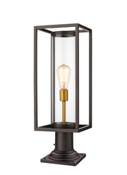 Dunbroch 1 Light 8" Outdoor Post Mount Fixture, 21.75" Tall Lantern in Deep Bronze + Outdoor Brass, Pier Mount, 6" Base
