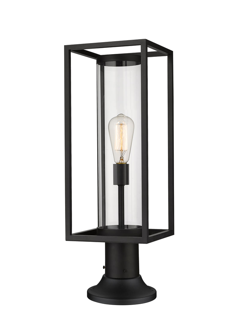Dunbroch 1 Light 8" Outdoor Post Mount Fixture, 21.75" Tall Lantern in Black, Pier Mount, 6.25" Base